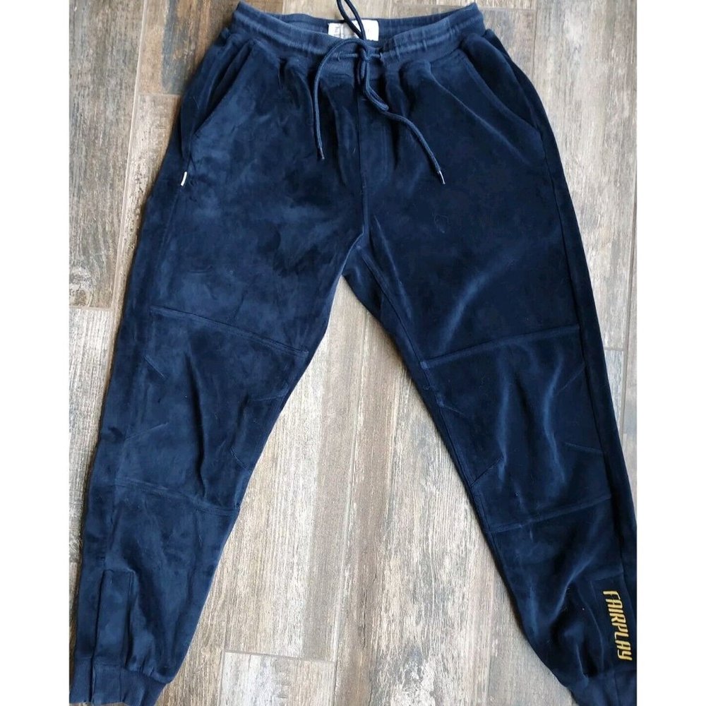 Men's Fairplay Jeffe Velour Jogger Pants Blue Size 32 Hook And Loop Leg Closure